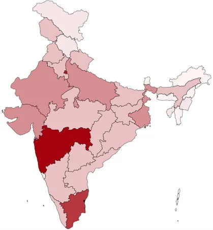 The five Indian states with the most COVID-19 cases at the time of the study.